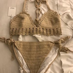 Tan crochet bikini size small